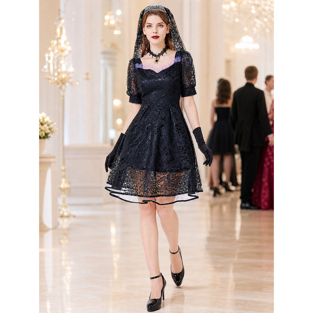 Gothic Lace Dress with Purple Detailing