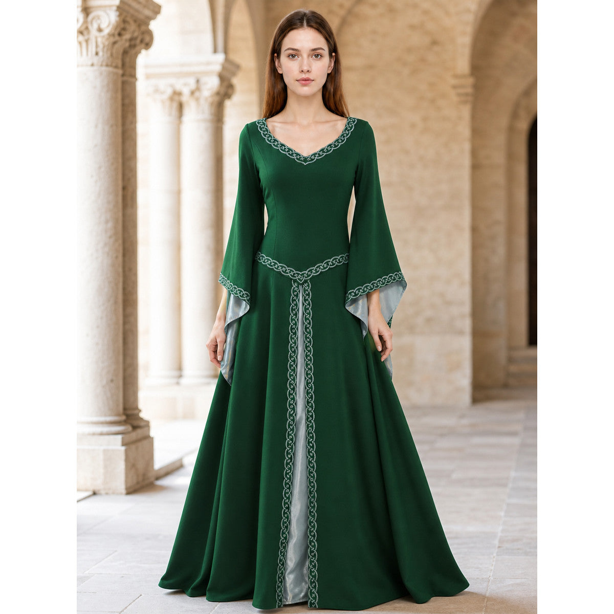 Long Celtic-Style Embroidered Dress