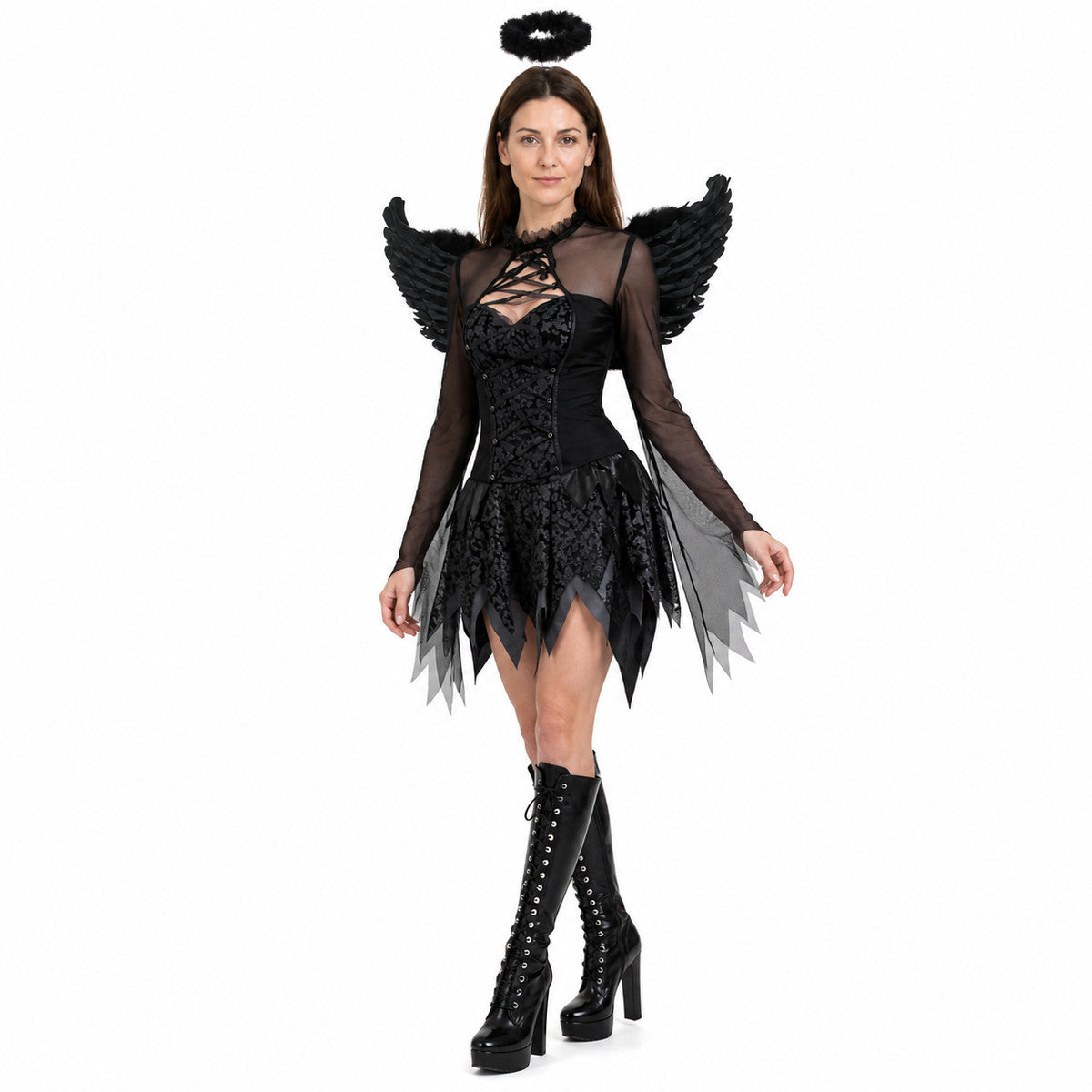 Short Black Halloween Dress with Wings Costume Dresses detail