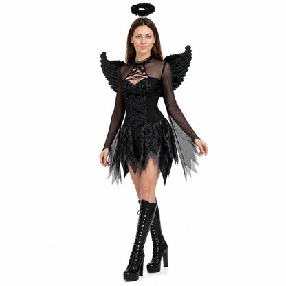 Short Black Halloween Dress with Wings Costume Dresses detail