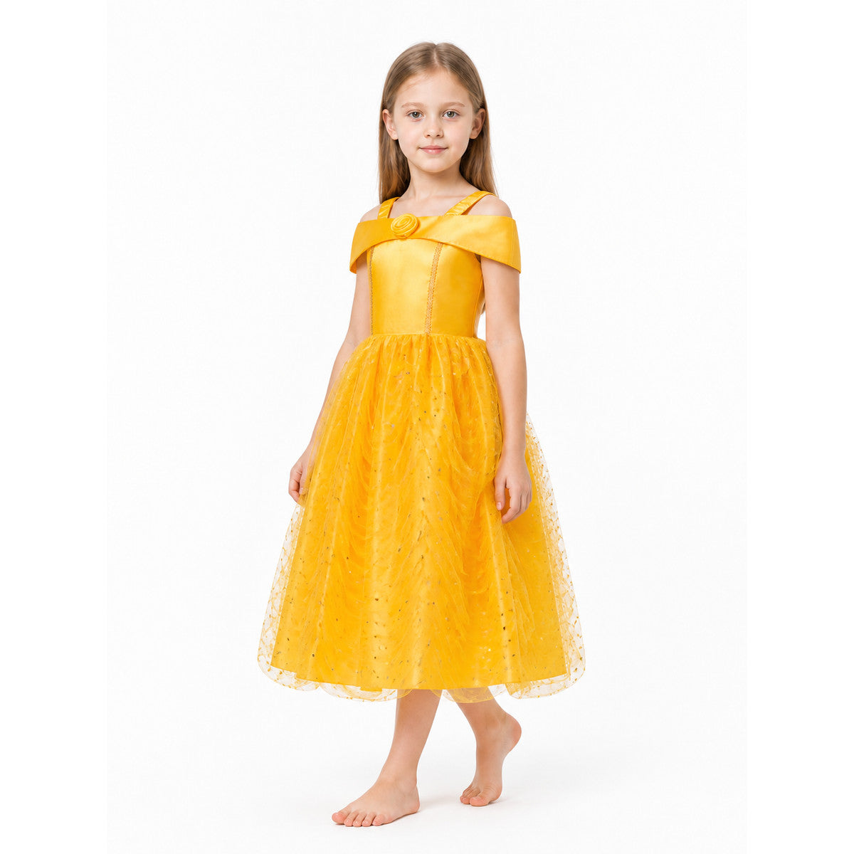Yellow Sequin-and-Rose Fluffy Carnival Dress Costume Dresses detail