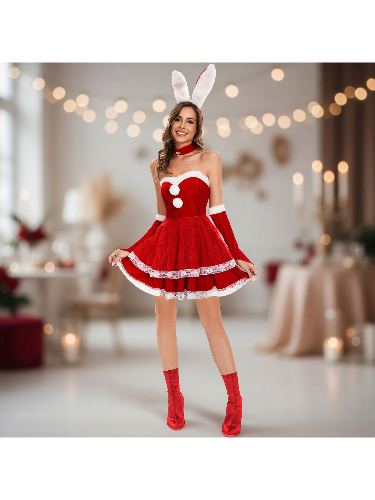 New Year's Rabbit Costume: Red Dress with Ears