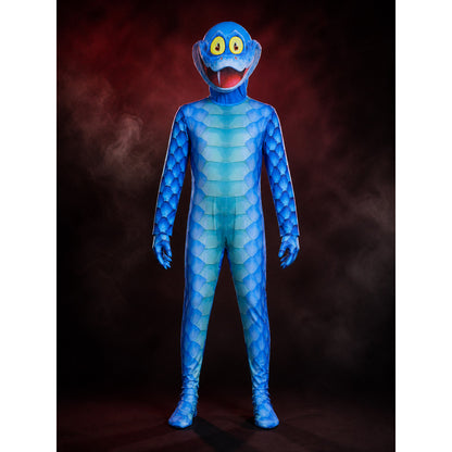 Kids' Gary Snake Costume, Blue Scaly Animal Jumpsuit with Headpiece & Gloves main product view