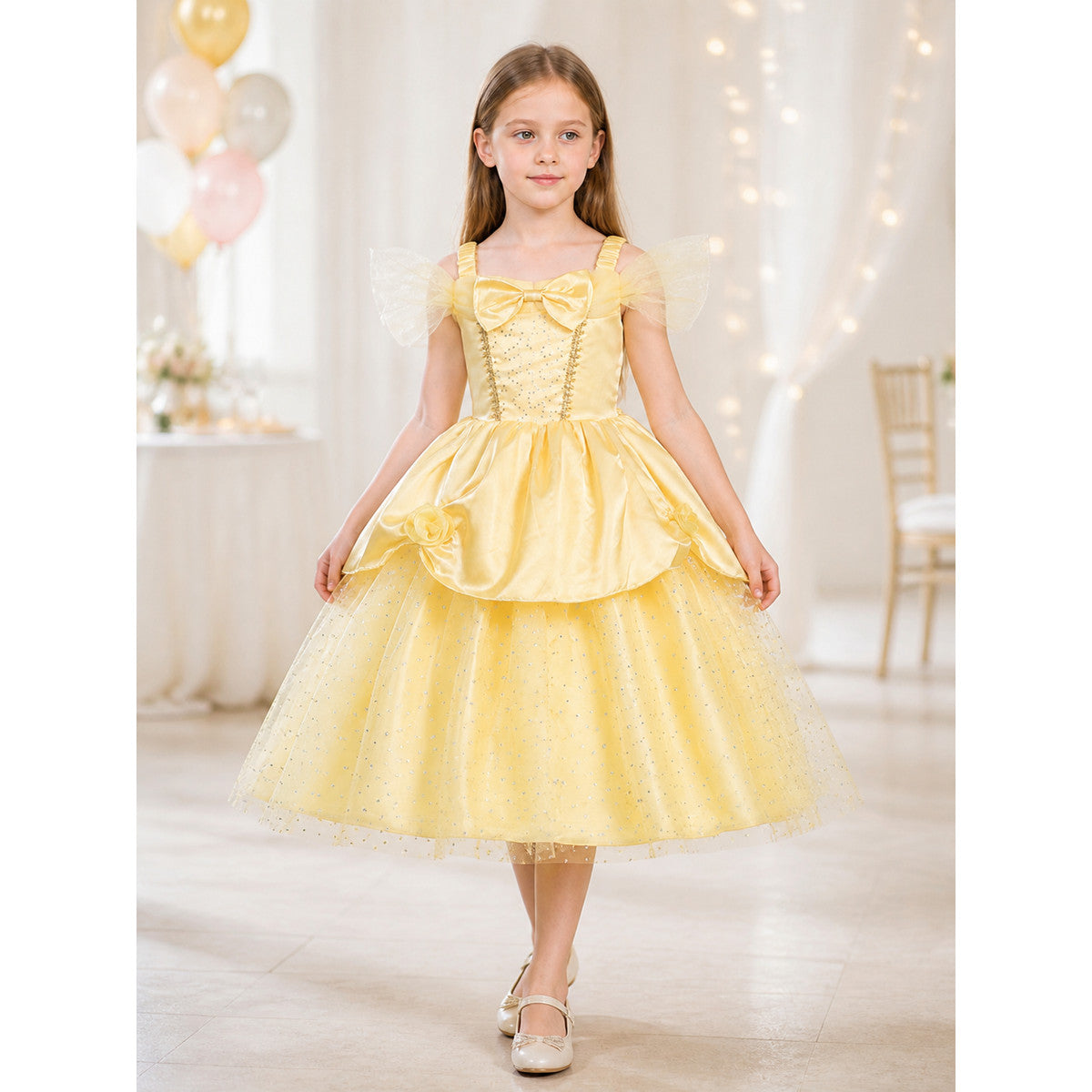 Yellow Princess Costume Dress for Halloween and Cosplay