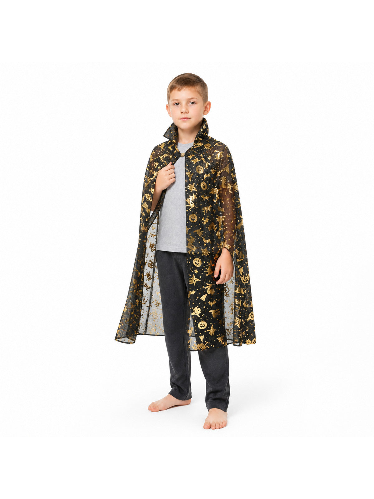 Halloween Cloak with Gold Designs and a High Collar