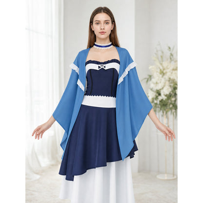 Dark Blue Dress with Cape and Lace for Cosplay lifestyle view