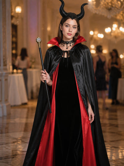Carnival Costume with Black Cape, Horns, and Staff lifestyle view