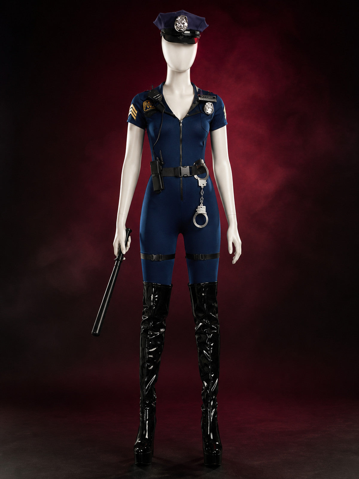 Women's Police Costume Jumpsuit, Short-Sleeve Cosplay Uniform with Badge and main product view