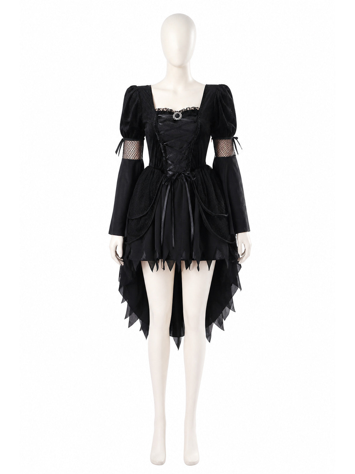 Black Gothic Witch Halloween Dress with Full Skirt