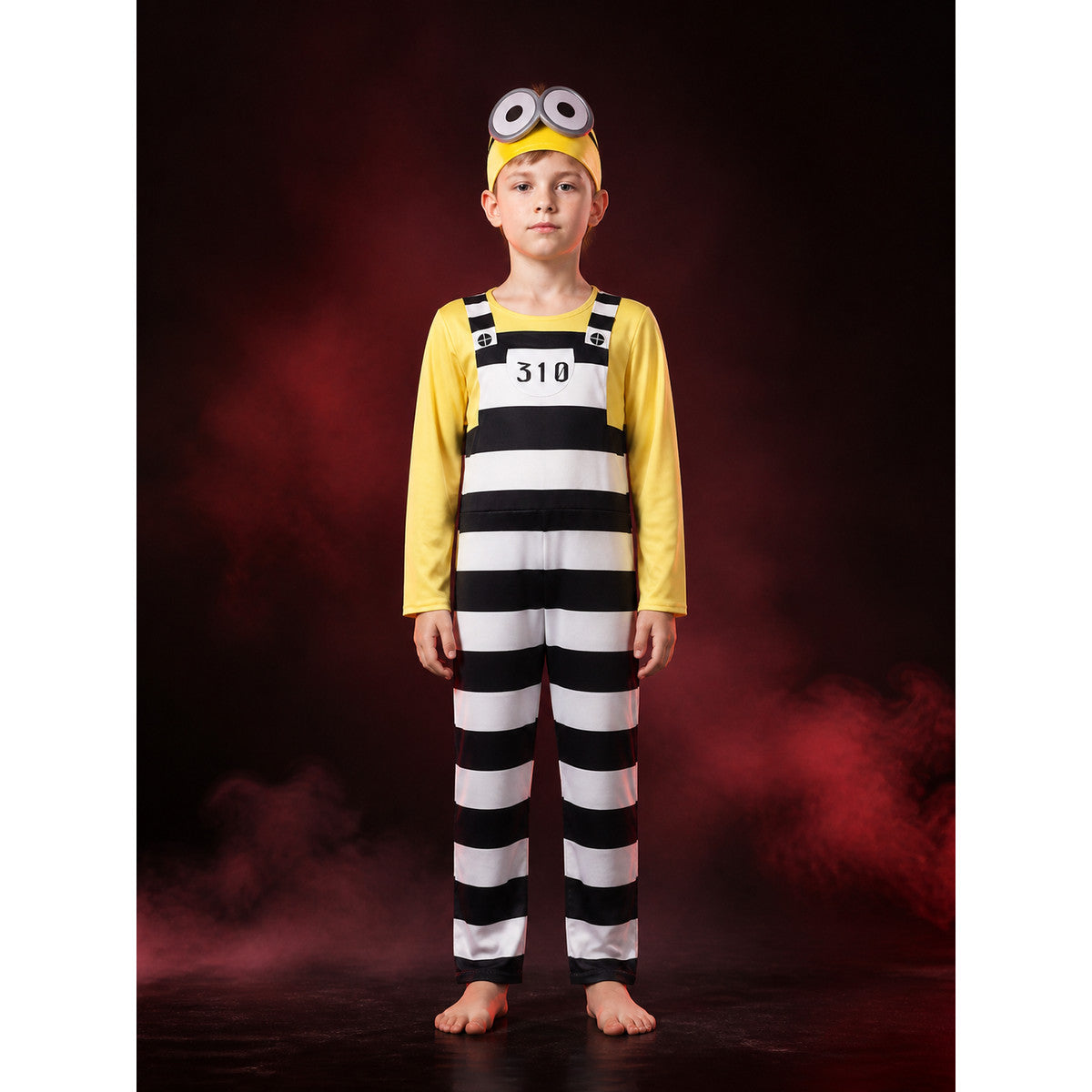 Minions Prisoner Striped Jumpsuit Costume with Goggles and Headband main product view