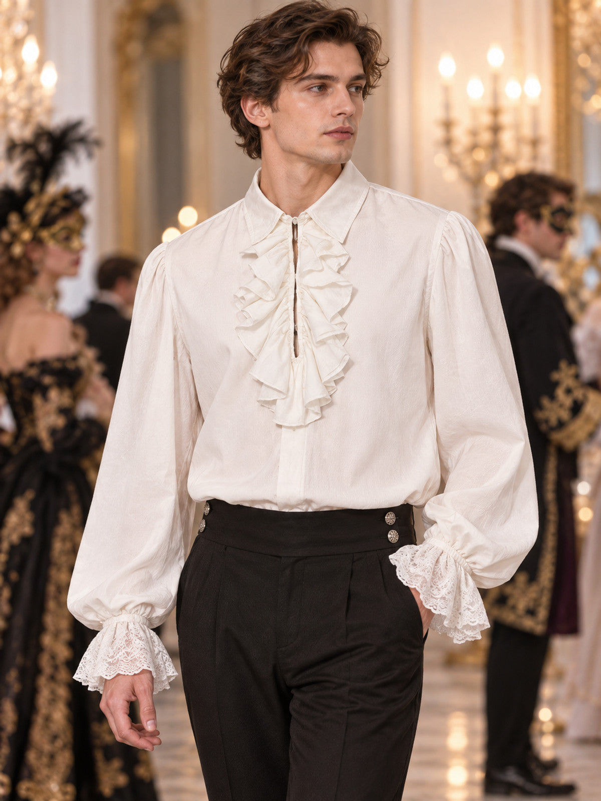 White shirt with a jabot and lace cuffs