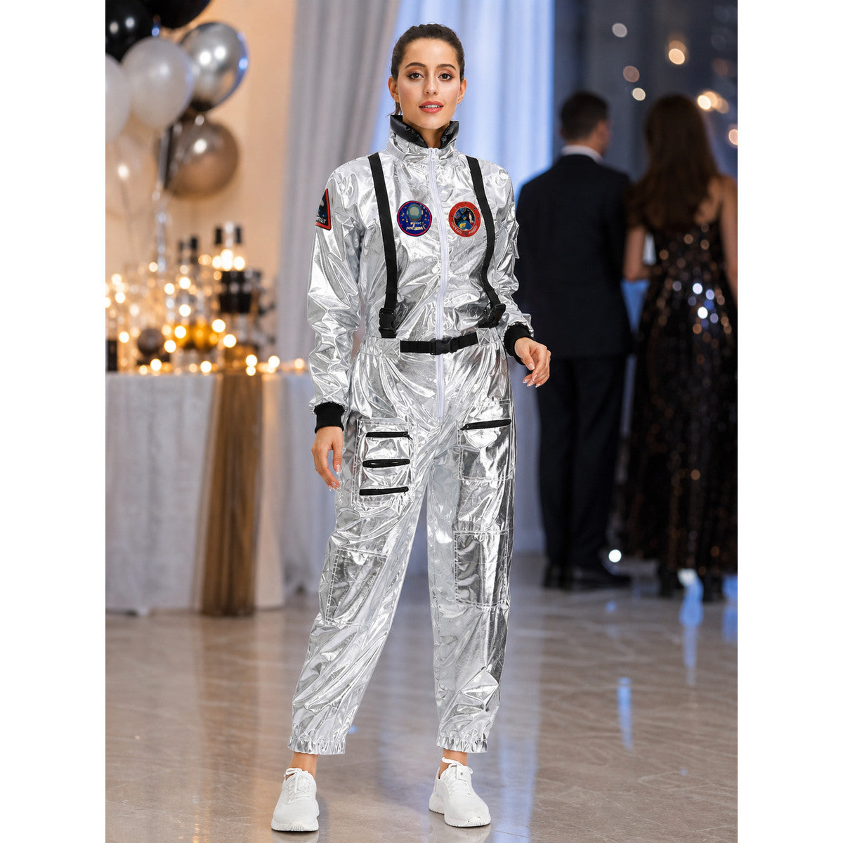 Silver Astronaut Costume with Pockets and Patches