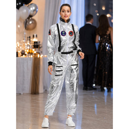 Silver Astronaut Costume with Pockets and Patches