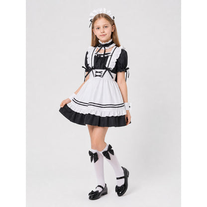 Black-and-White Maid-Style Dress with Ruffles and Bows lifestyle view