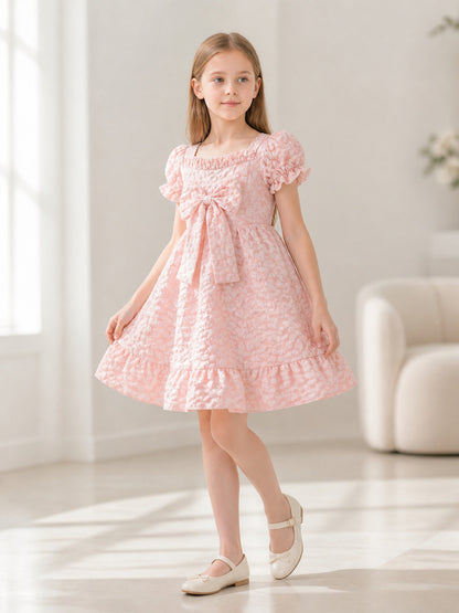 Pink Party Dress with Bow and Full Skirt lifestyle view