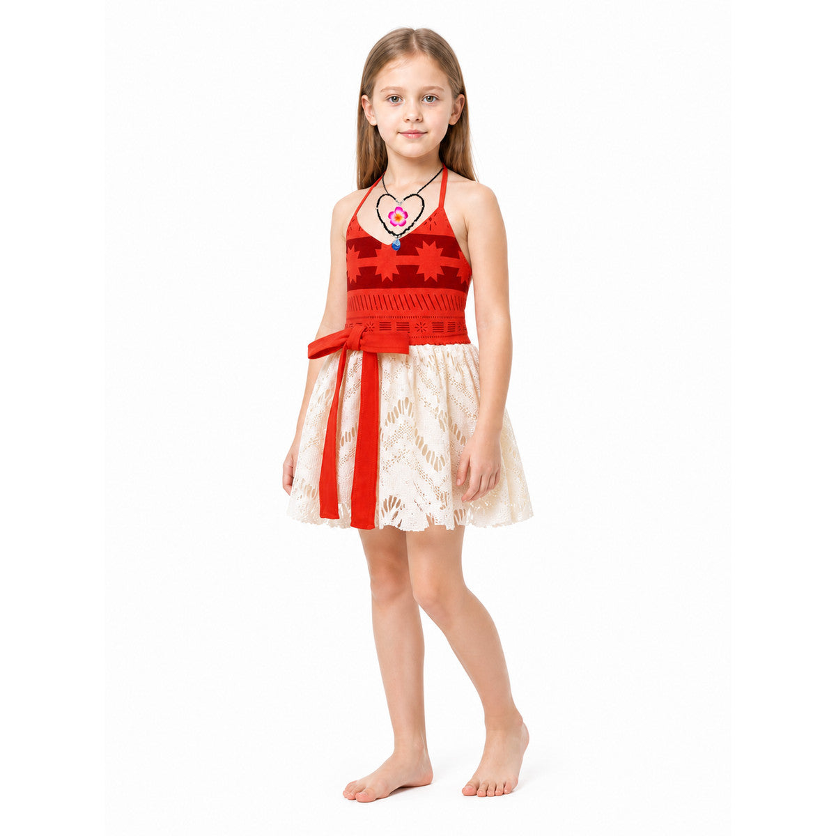 Children's halter dress with a red bodice and long ties Costume Dresses detail