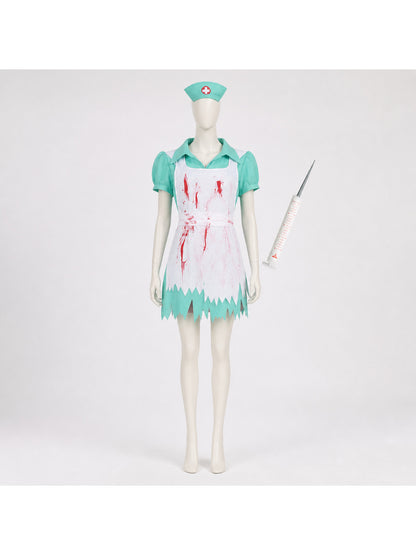 Medical Costume with Red Blood Spots for Halloween Costumes detail
