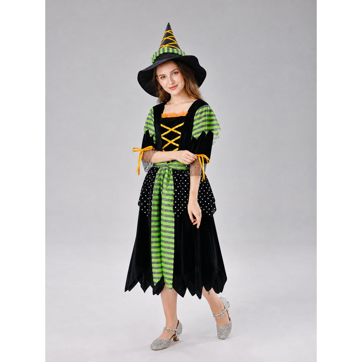 Witch-Style Costume Dress with Pointed Hat