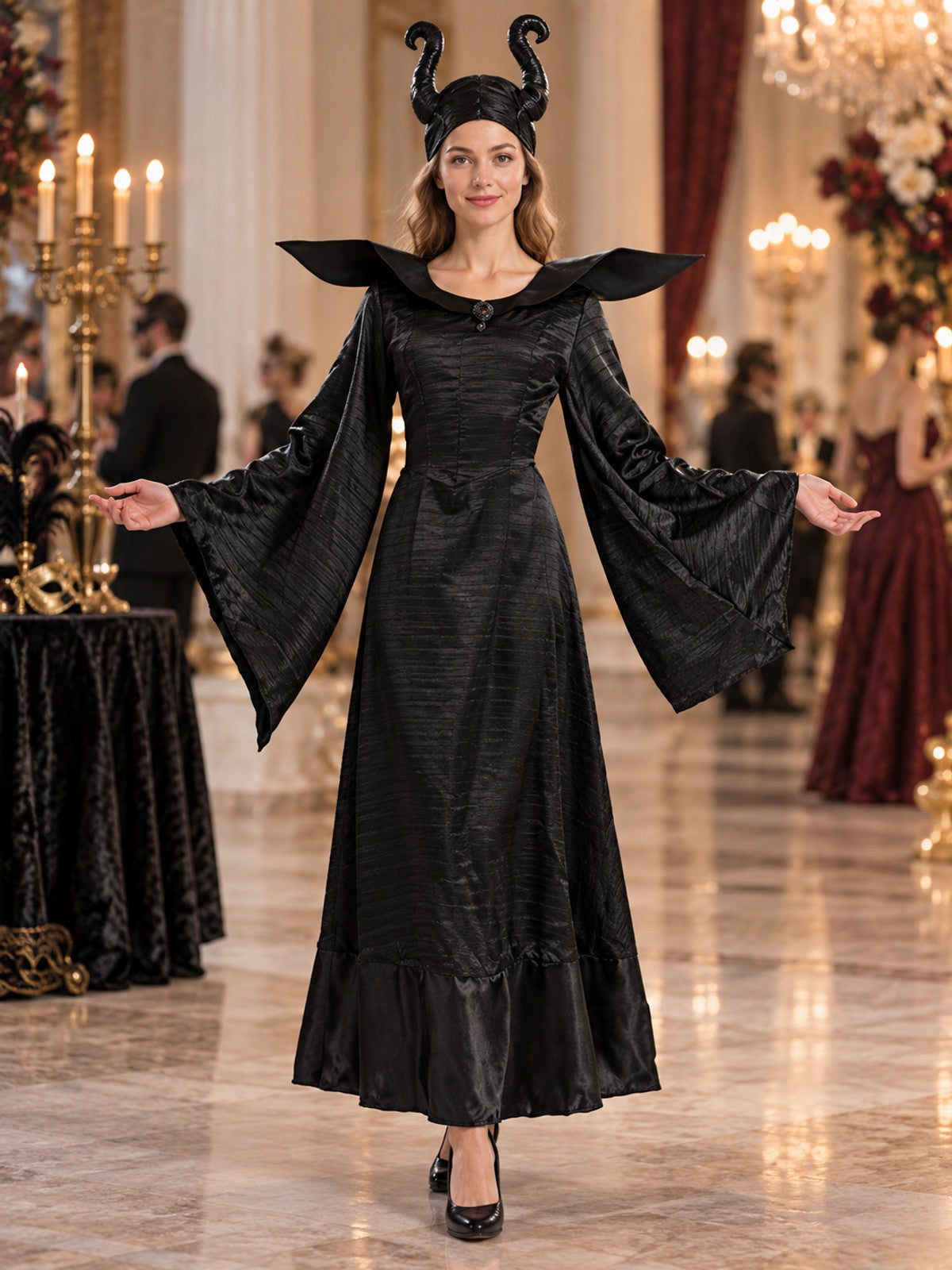 Vampire Costume: Black Dress, Horns