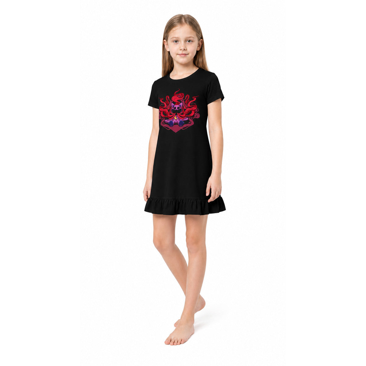 Black Short-Sleeve Ruffle Dress Poppy Playtime Costume Dresses detail