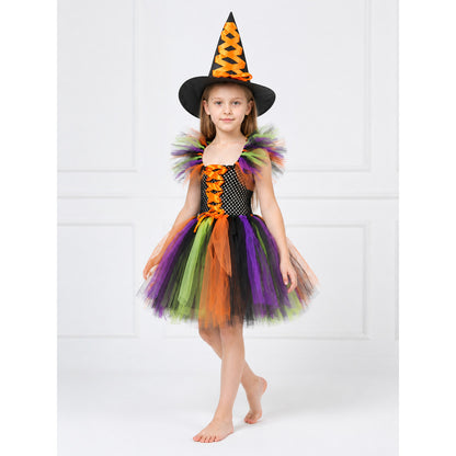 Witch Costume with Full Skirt and Hat, Multicolored Costume Headwear detail