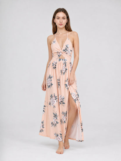 Floral Print Maxi Beach Dress with Slit