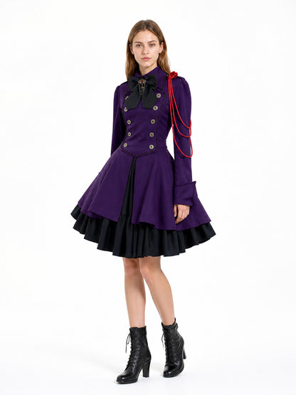 Gothic Steampunk Dress with Bow and Ruffles
