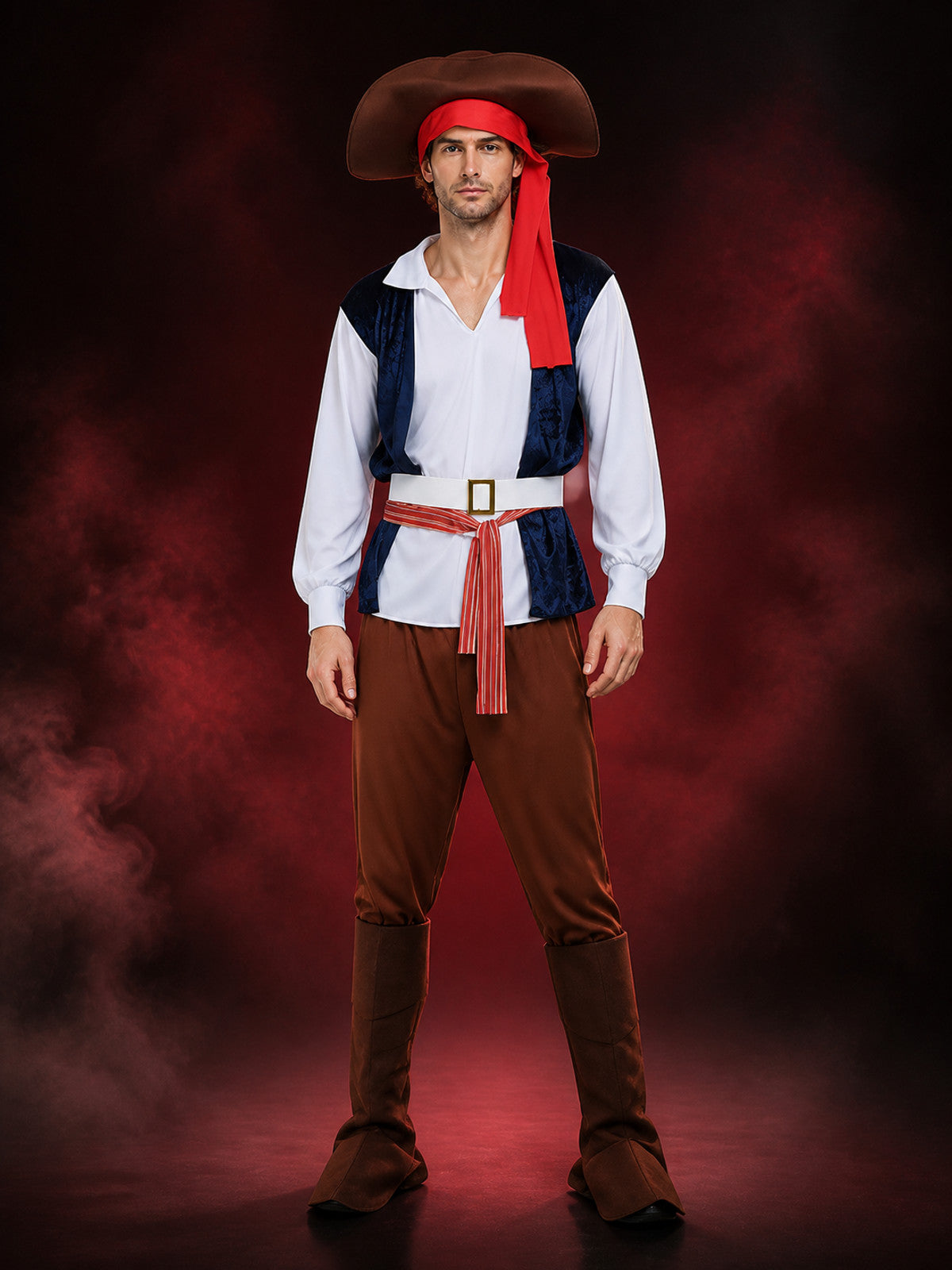 Pirate Costume Set with Hat, Vest, Shirt, Pants and Boot Covers main product view