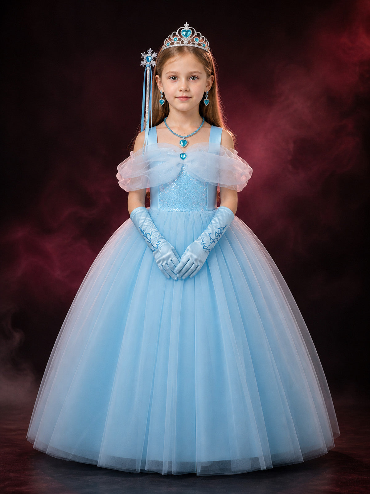 Girls' Cinderella Princess Costume Dress Set with Crown, Jewelry and Gloves main product view