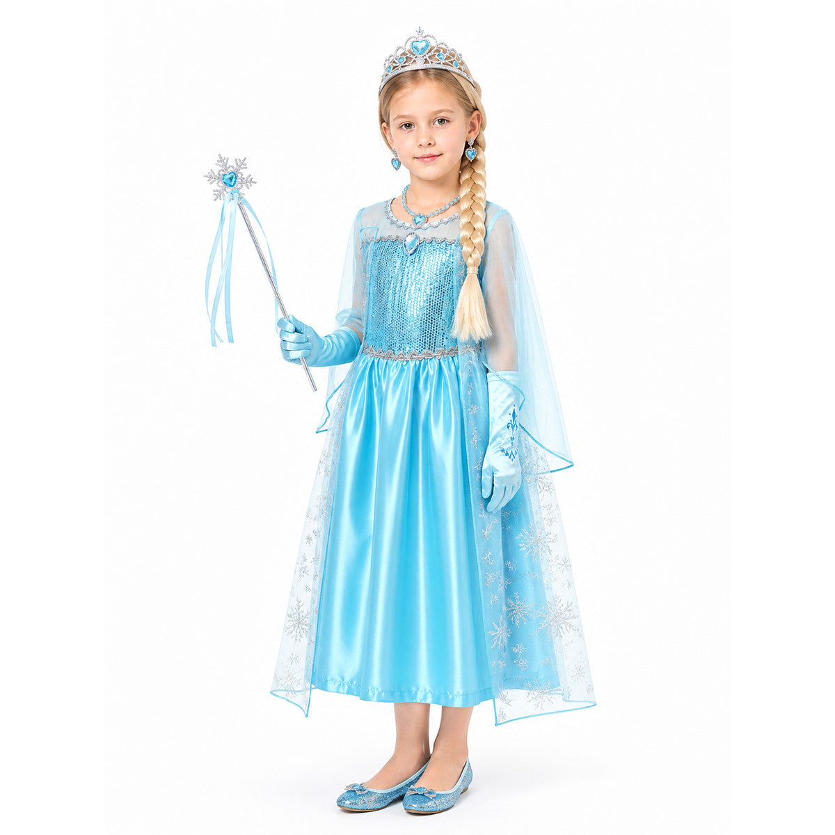 Long Elsa Costume with Sequins and Snowflakes Costumes detail