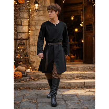 Black long loose-fit tunic in a fantasy style lifestyle view