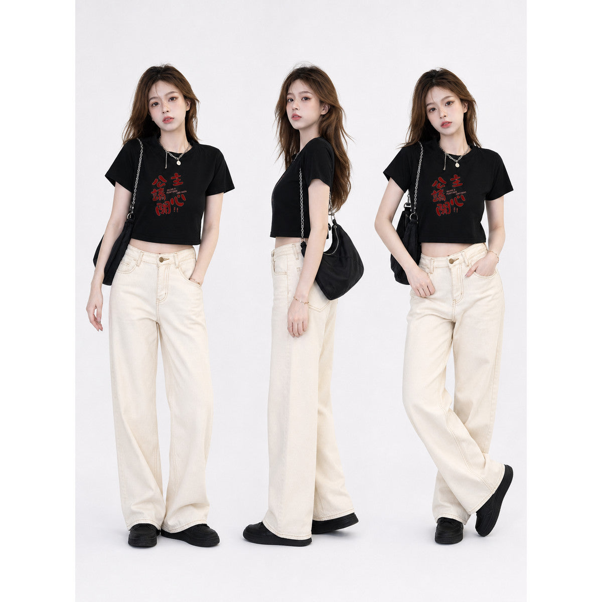 Black Women’s Printed Cropped T-Shirt lifestyle view
