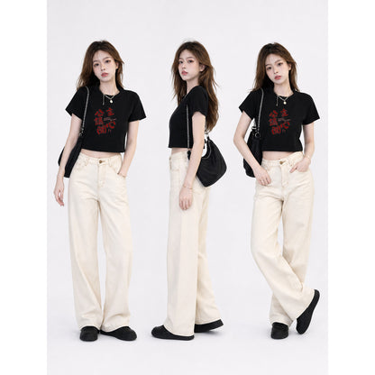 Black Women’s Printed Cropped T-Shirt lifestyle view