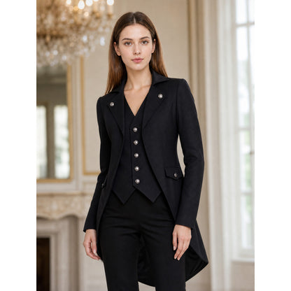 Black Tailcoat Jacket with Lapels and Buttons