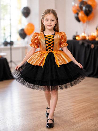 Children’s Black and Orange Witch Costume Dress lifestyle view
