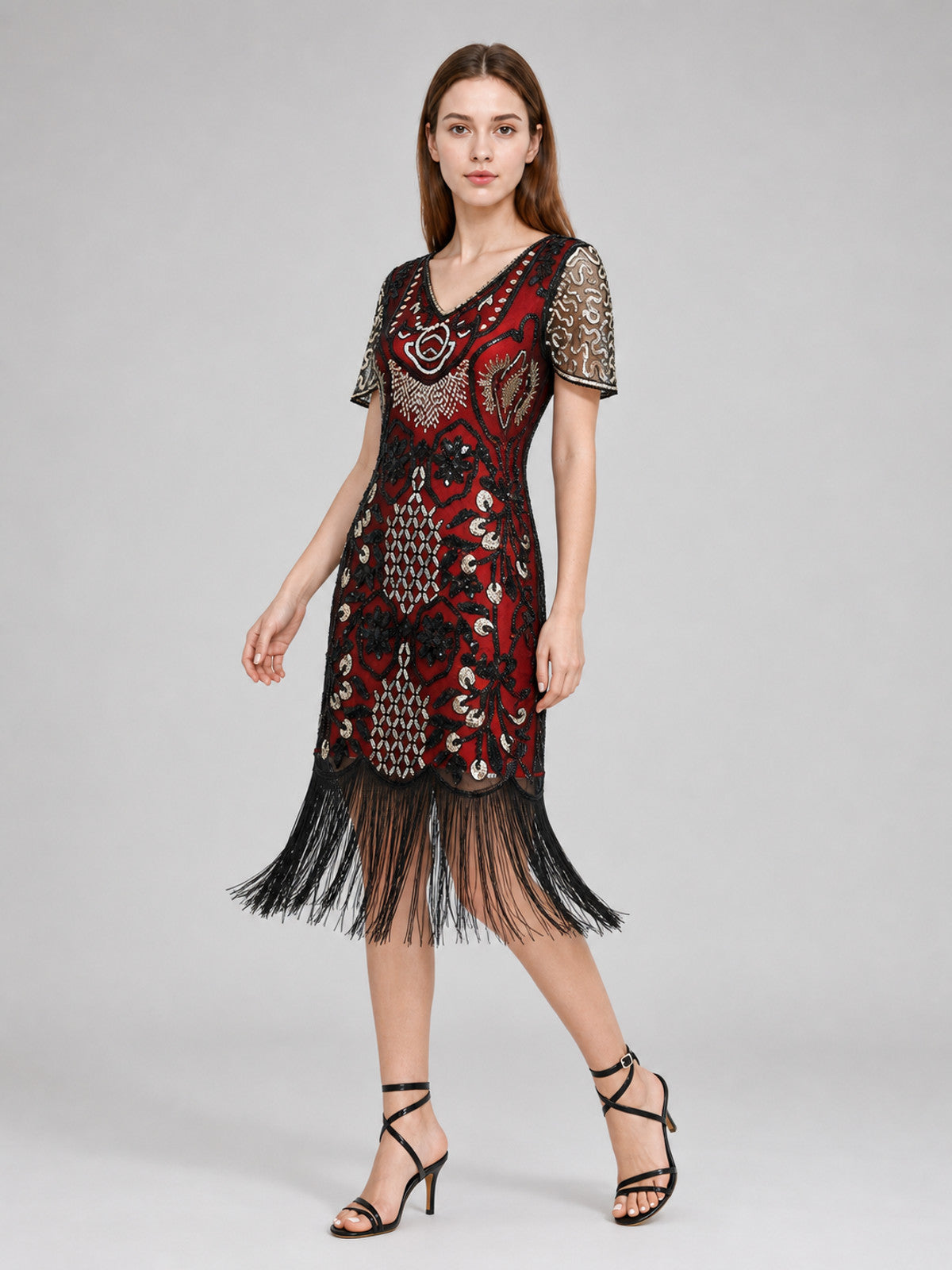 Flapper-Style Dress with Sequins and Fringe Costume Dresses detail