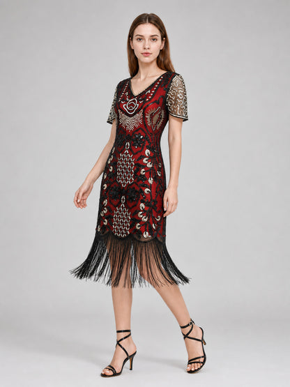 Flapper-Style Dress with Sequins and Fringe Costume Dresses detail