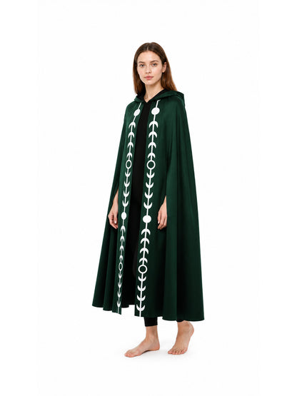 Hooded Cloak, Green with White Pattern Costume Capes detail