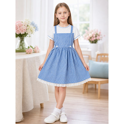 Blue-and-White Plaid Cosplay Pinafore Dress lifestyle view