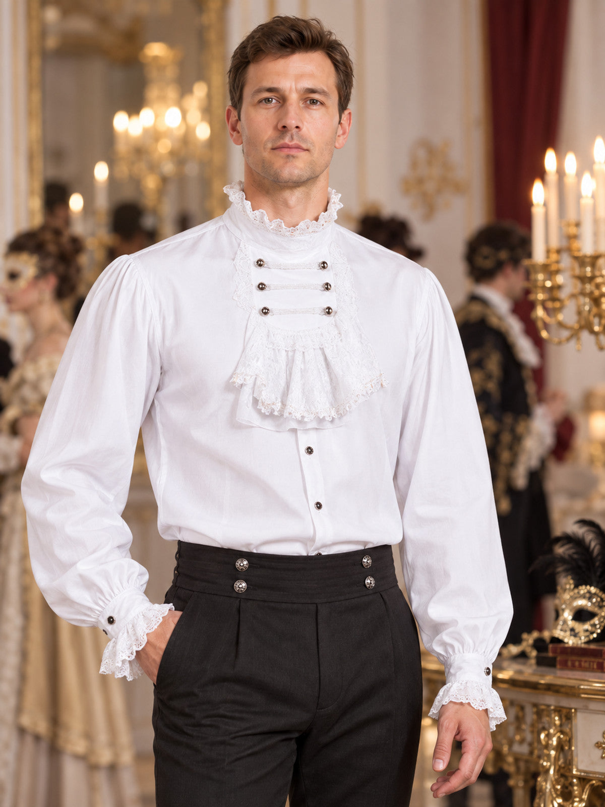 White costume shirt with lace jabot and ruffles
