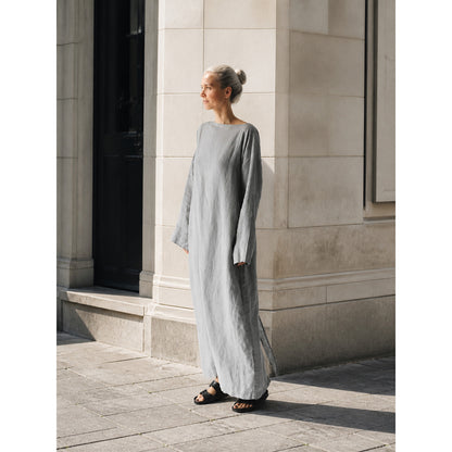 Long Gray Dress with Long Sleeves and Slits