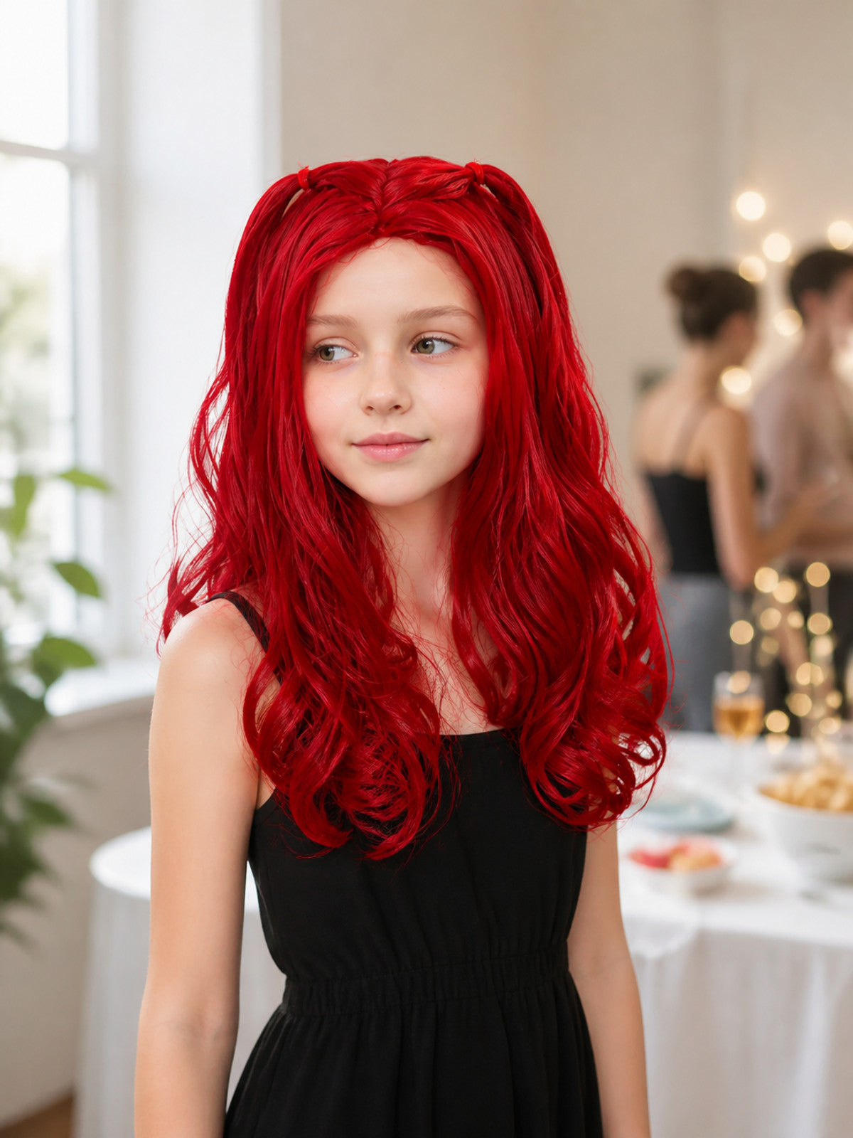 Red Carnival Wig for Halloween and Cosplay lifestyle view