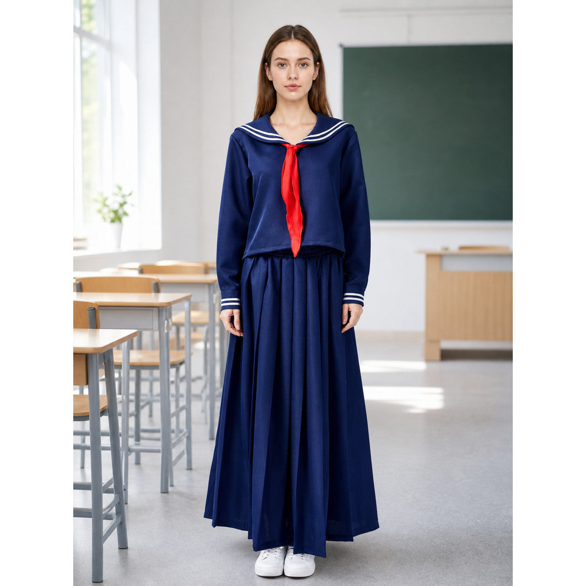Sailor-style costume with a long pleated skirt lifestyle view