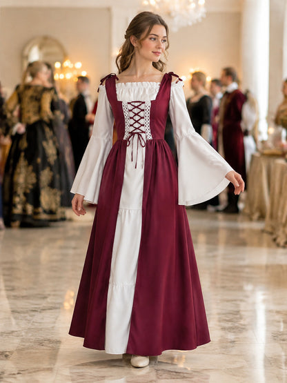 Burgundy Victorian-Style Dress with White Inserts lifestyle view