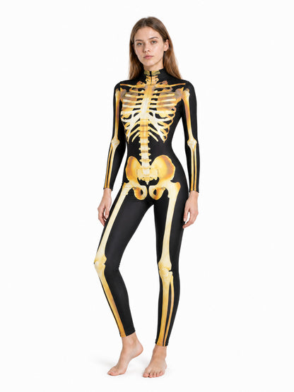 Skeleton Jumpsuit with Bone Print and Long Sleeves
