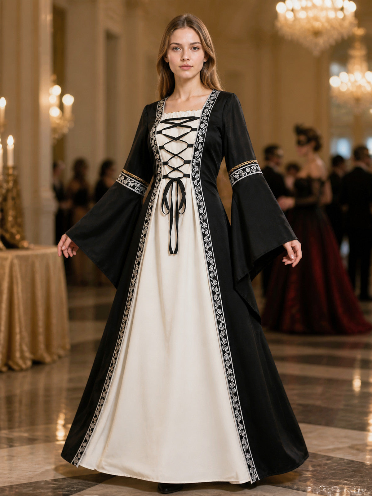 Black Medieval Dress with White Panel lifestyle view