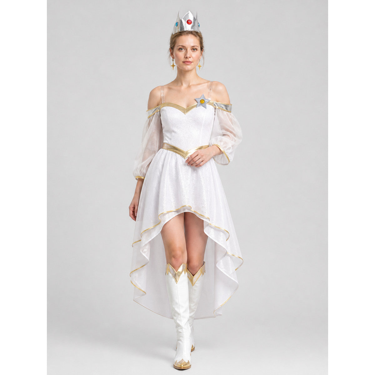 Costume accessory set: crown, brooch, and earrings Costume Headwear detail