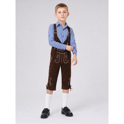 Traditional-style carnival costume with suspenders on-model front view