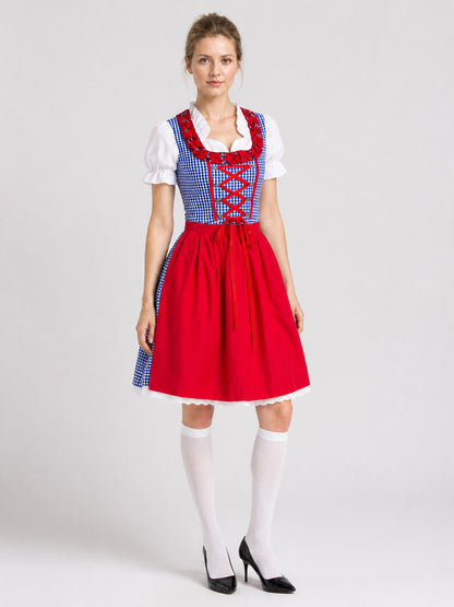 Red Bavarian-Style Dress with Apron Costume Dresses detail