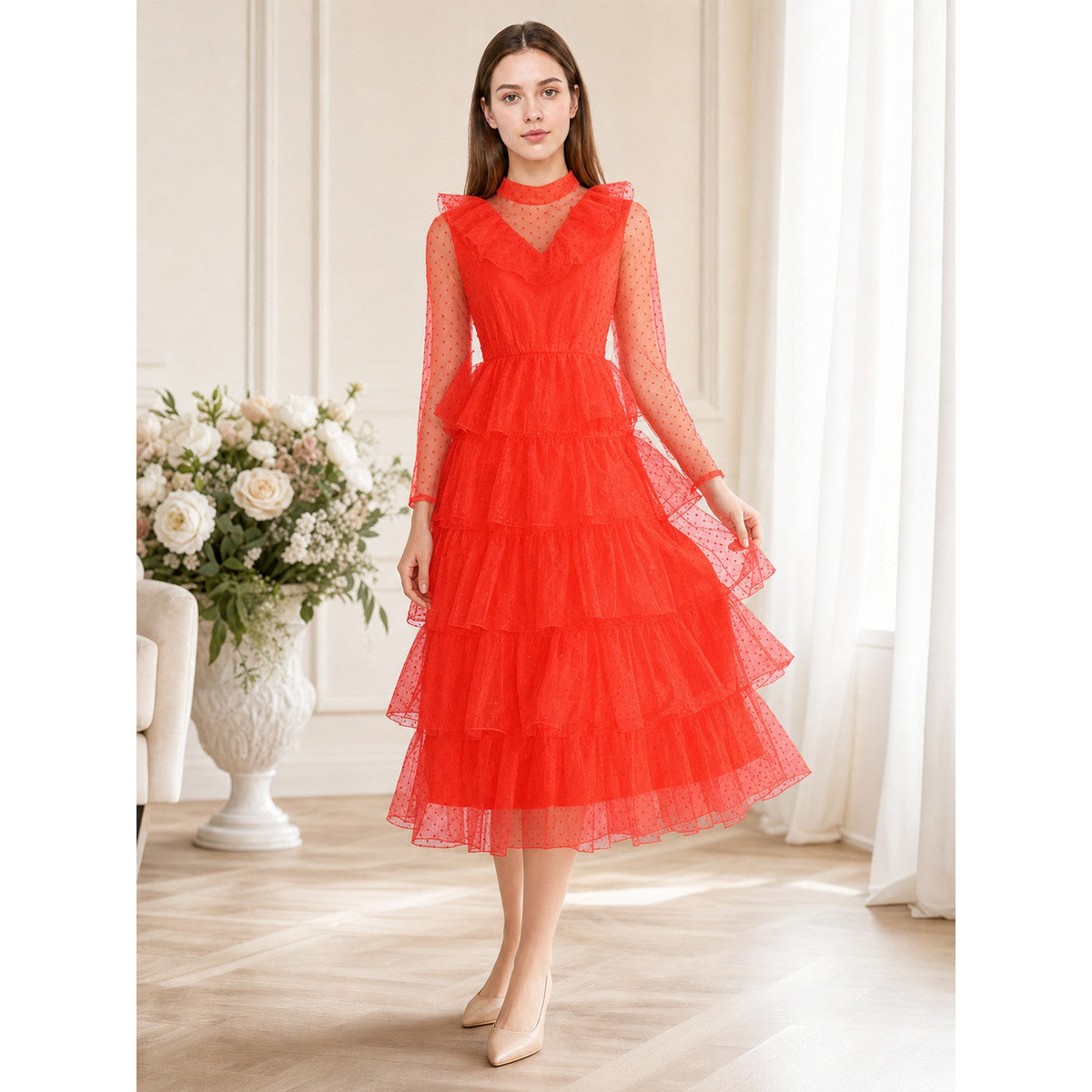Lydia Cosplay Dress with Red Veil lifestyle view